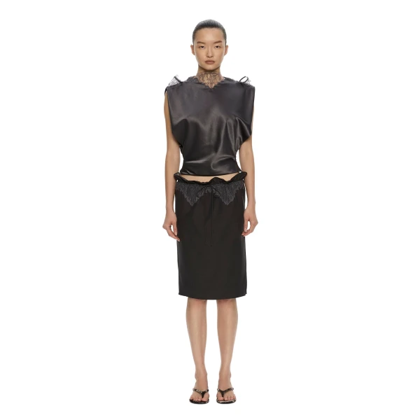 Christopher Esber Anais Lace Trimmed Tie Skirt in Dark Smoke | Skirts | Luxury Shoes 