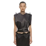 Christopher Esber Anais Sateen Lace Top in Dark Smoke | Tops | Luxury Shoes 