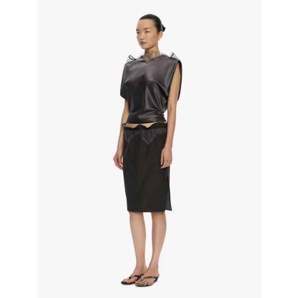 Christopher Esber Anais Sateen Lace Top in Dark Smoke | Tops | Luxury Shoes 