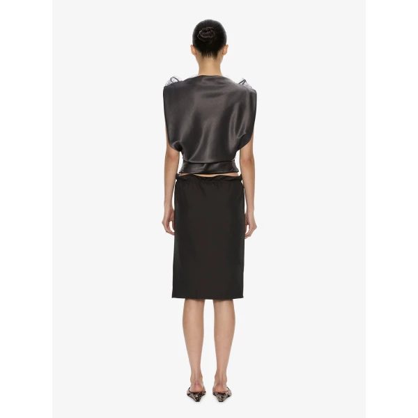 Christopher Esber Anais Sateen Lace Top in Dark Smoke | Tops | Luxury Shoes 