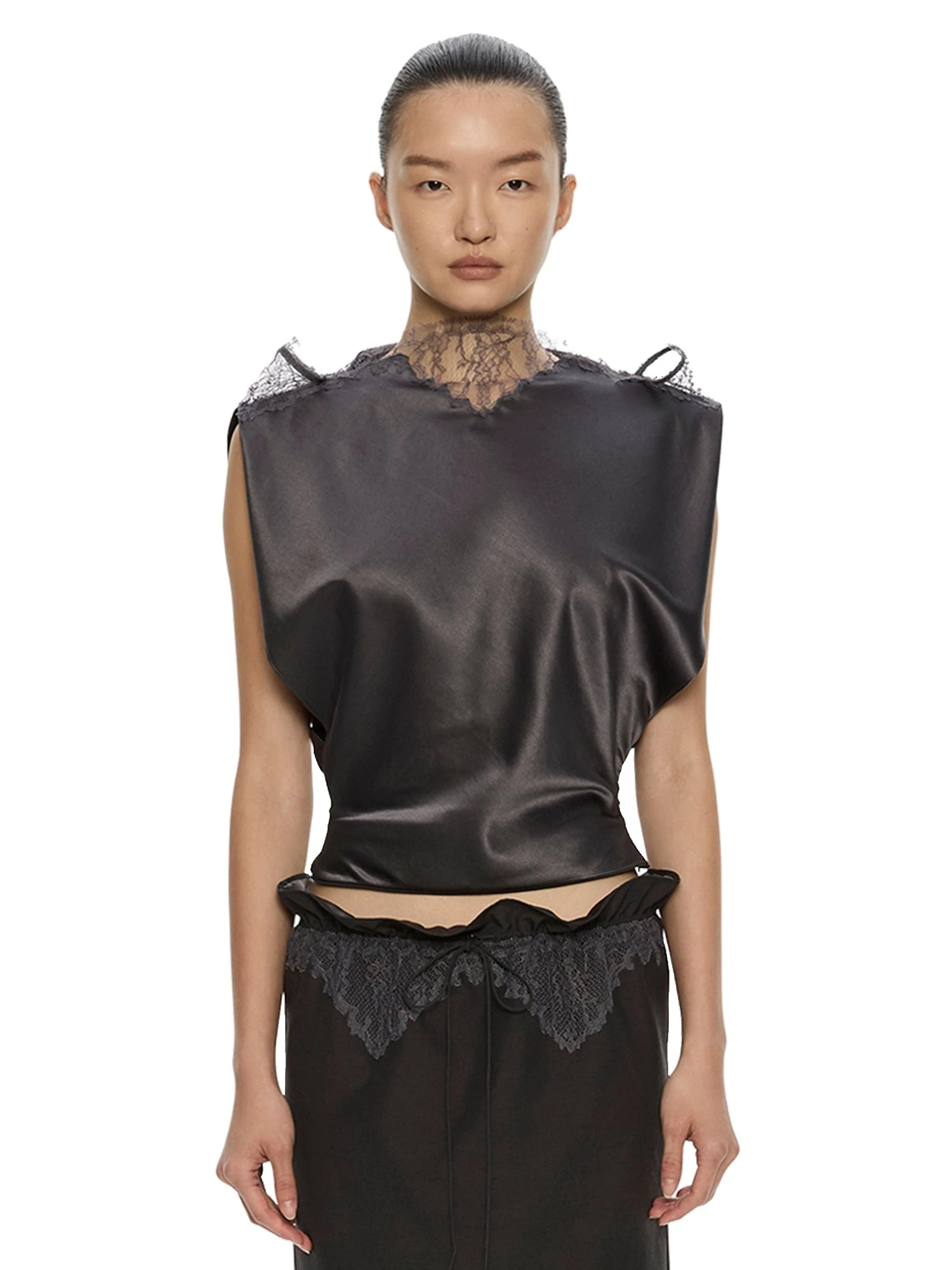 Christopher Esber Anais Sateen Lace Top in Dark Smoke Christopher Esber Anais Sateen Lace Top in Dark Smoke | Tops | Luxury Shoes