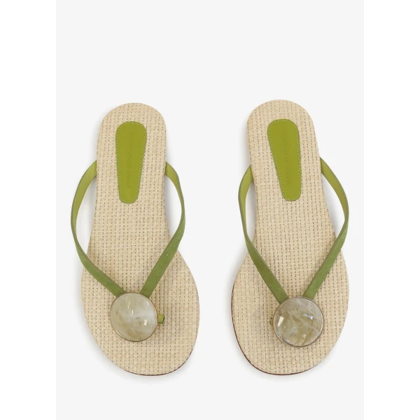 Christopher Esber Aura Quartz Raffia Flip Flop in Dypsis Green Natural | Flip Flops & Slides | Luxury Shoes 