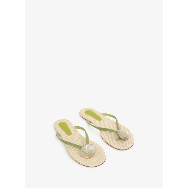 Christopher Esber Aura Quartz Raffia Flip Flop in Dypsis Green Natural | Flip Flops & Slides | Luxury Shoes 
