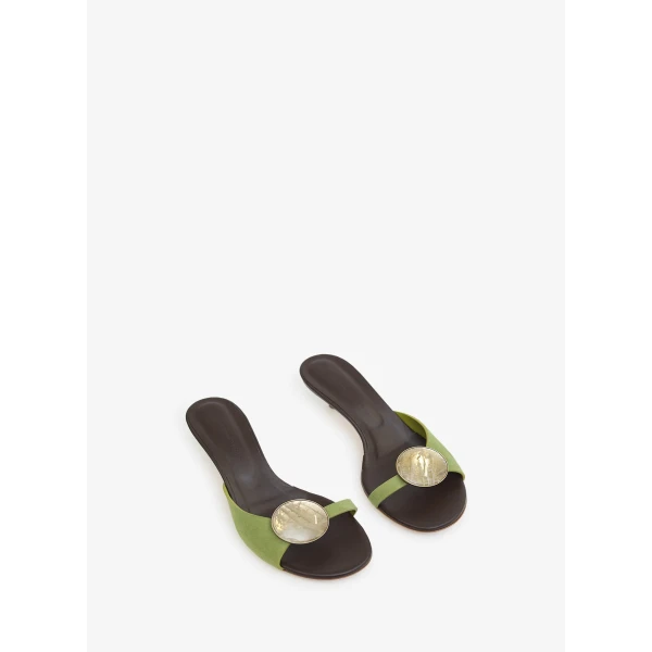 Christopher Esber Aura Quartz Suede Kitten Mule in Dypsis Green Carob | Mules | Luxury Shoes 