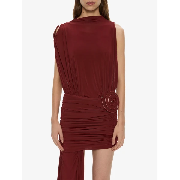 Christopher Esber Aurelia Sculpted Spiral Cascade Mini Dress in Wine | Mini Dresses | Luxury Shoes 