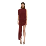 Christopher Esber Aurelia Sculpted Spiral Cascade Mini Dress in Wine | Mini Dresses | Luxury Shoes 