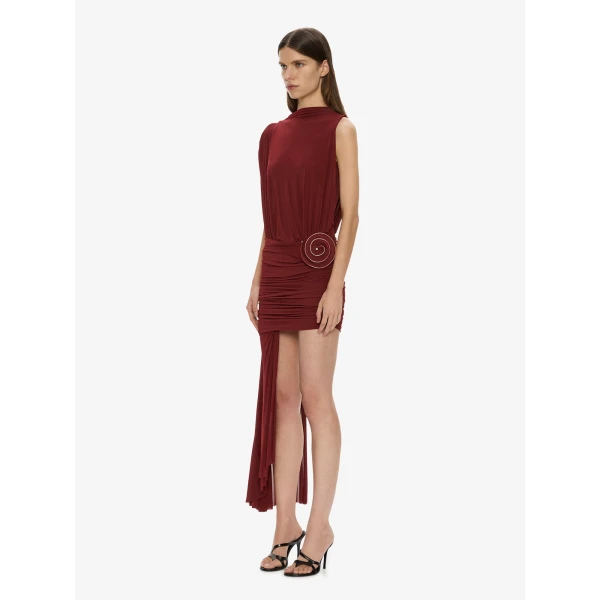 Christopher Esber Aurelia Sculpted Spiral Cascade Mini Dress in Wine | Mini Dresses | Luxury Shoes 