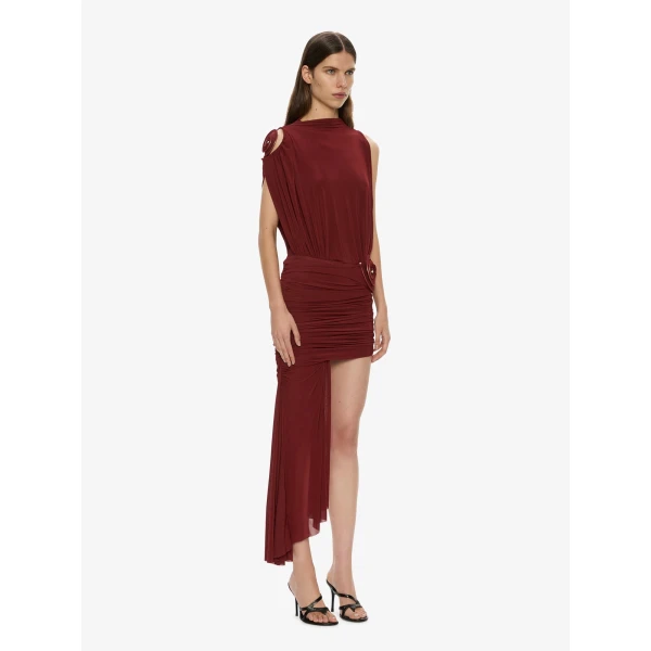 Christopher Esber Aurelia Sculpted Spiral Cascade Mini Dress in Wine | Mini Dresses | Luxury Shoes 