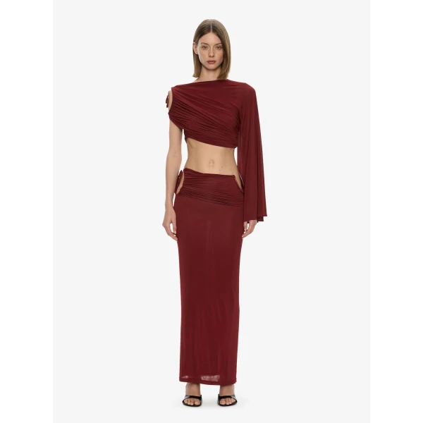 Christopher Esber Aurelia Sculpted Spiral Column Skirt in Wine | Skirts | Luxury Shoes 