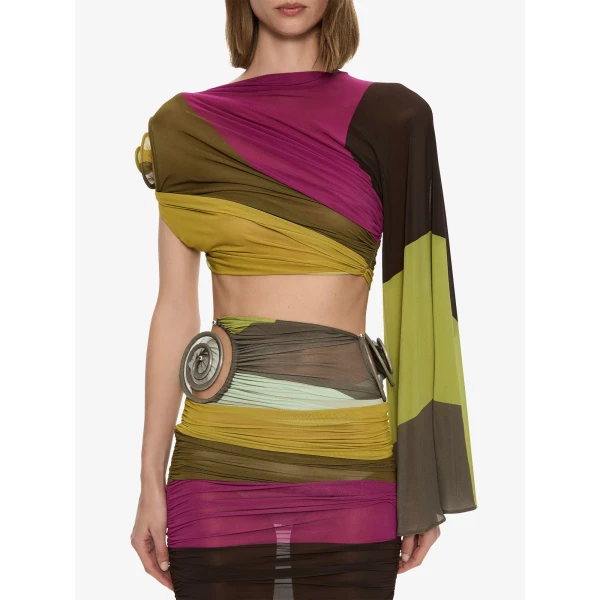 Christopher Esber Aurelia Sculpted Spiral Drape Top in Kaleido Stripe | Tops | Luxury Shoes 