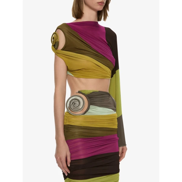 Christopher Esber Aurelia Sculpted Spiral Drape Top in Kaleido Stripe | Tops | Luxury Shoes 