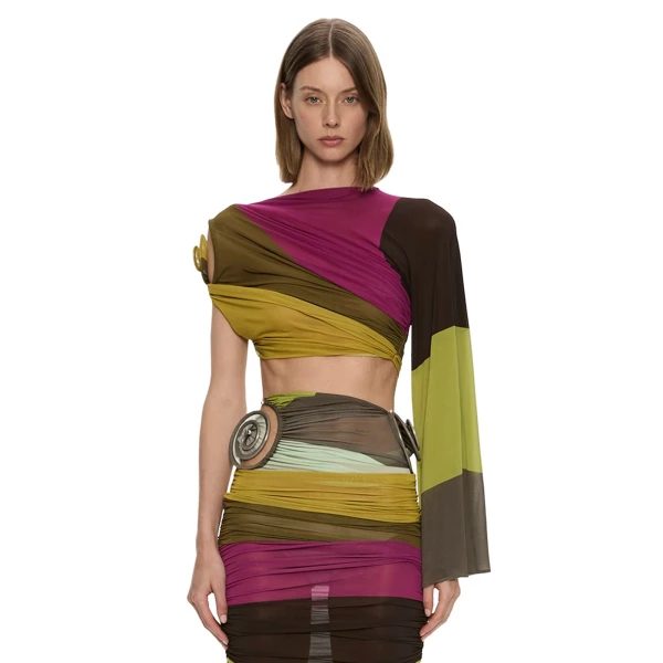 Christopher Esber Aurelia Sculpted Spiral Drape Top in Kaleido Stripe | Tops | Luxury Shoes 