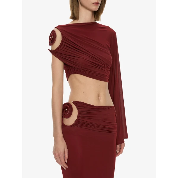 Christopher Esber Aurelia Sculpted Spiral Drape Top in Wine | Tops | Luxury Shoes 