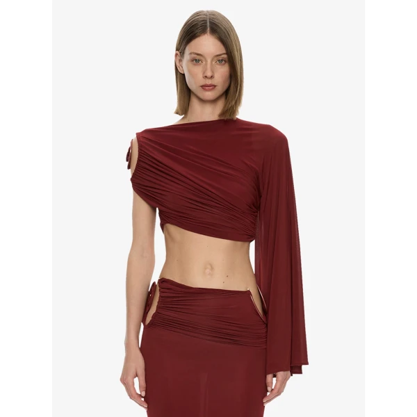 Christopher Esber Aurelia Sculpted Spiral Drape Top in Wine | Tops | Luxury Shoes 