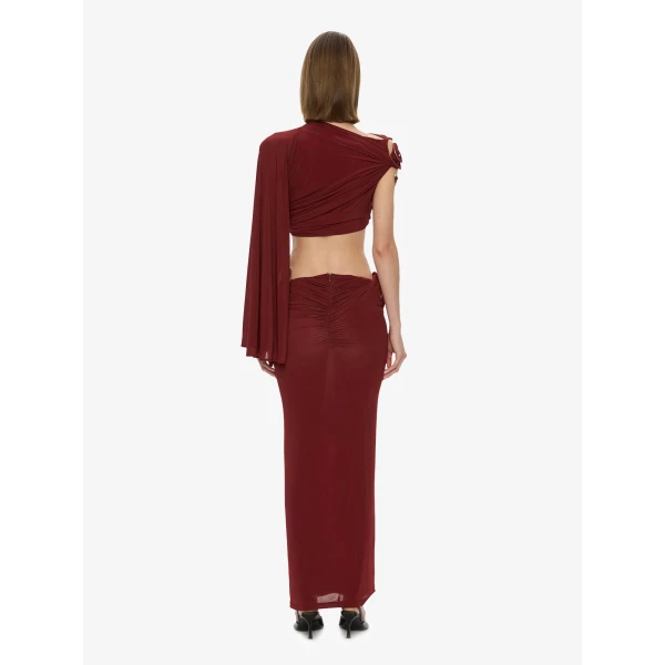 Christopher Esber Aurelia Sculpted Spiral Drape Top in Wine | Tops | Luxury Shoes 
