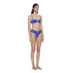 Christopher Esber Bandana Ruched Orbit Bandeau in Indigo Bandana Print | Bikini | Luxury Shoes 