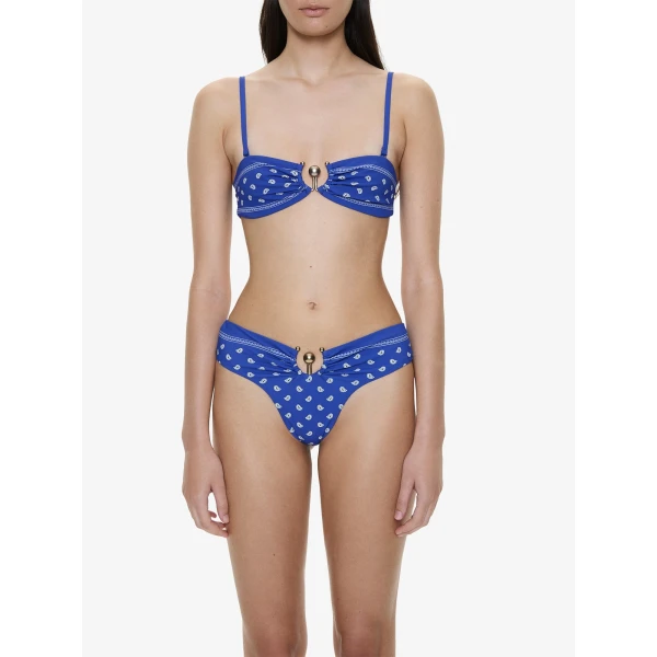 Christopher Esber Bandana Ruched Orbit Bandeau in Indigo Bandana Print | Bikini | Luxury Shoes 