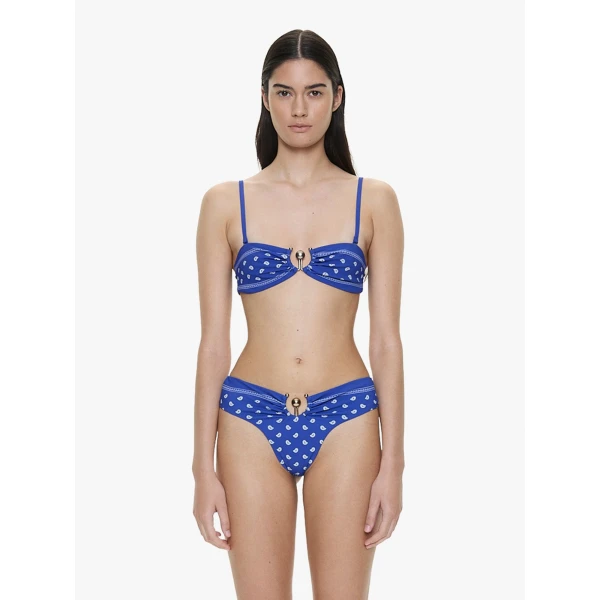 Christopher Esber Bandana Ruched Orbit Bandeau in Indigo Bandana Print | Bikini | Luxury Shoes 