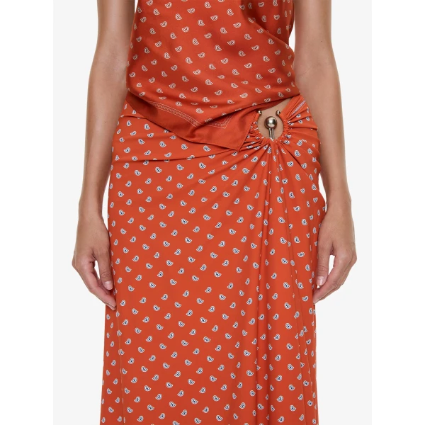 Christopher Esber Bandana Ruched Orbit Skirt in Carnelian | Skirts | Luxury Shoes 