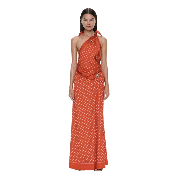 Bandana Ruched Orbit Skirt in Carnelian