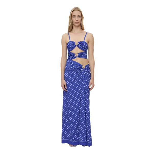 Bandana Ruched Orbit Split Dress in Indigo Bandana Print