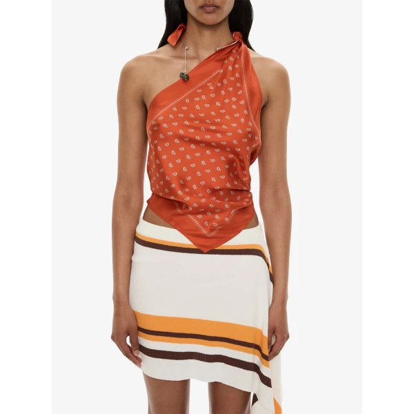 Christopher Esber Bandana Scarf Tie Top in Carnelian Bandana Print | Tops | Luxury Shoes 
