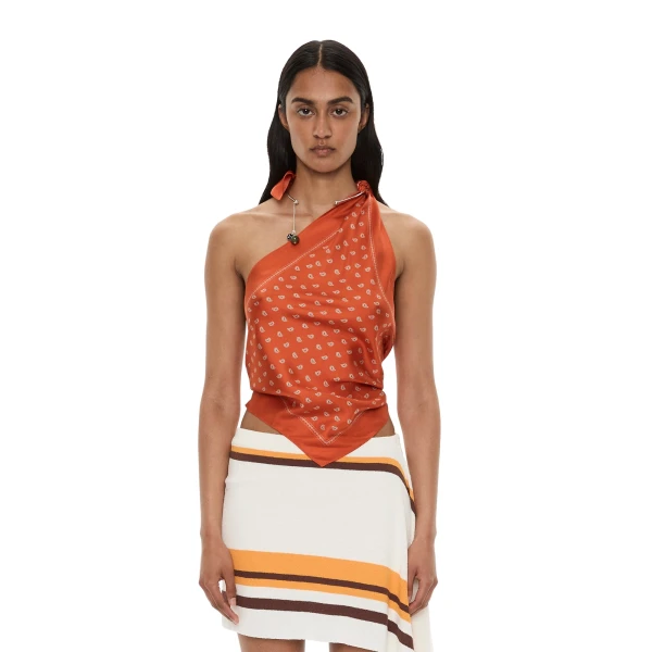 Christopher Esber Bandana Scarf Tie Top in Carnelian Bandana Print | Tops | Luxury Shoes 