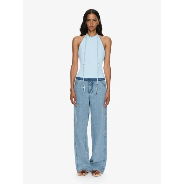 Christopher Esber Beach Quartz Halter Lycra Top in Lago Blue | Bikini | Luxury Shoes 
