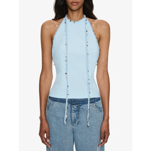 Christopher Esber Beach Quartz Halter Lycra Top in Lago Blue | Bikini | Luxury Shoes 