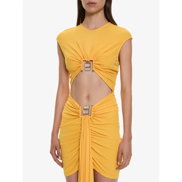 Christopher Esber Bezel Quartz Disconnect Short Sleeve Mini Dress in Valencia | Mini Dresses | Luxury Shoes 