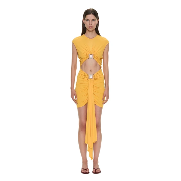 Bezel Quartz Disconnect Short Sleeve Mini Dress in Valencia