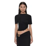 Christopher Esber Bezel Quartz Ruched Tee in Black | T-shirts | Luxury Shoes 