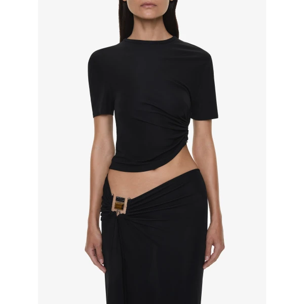 Christopher Esber Bezel Quartz Ruched Tee in Black | T-shirts | Luxury Shoes 