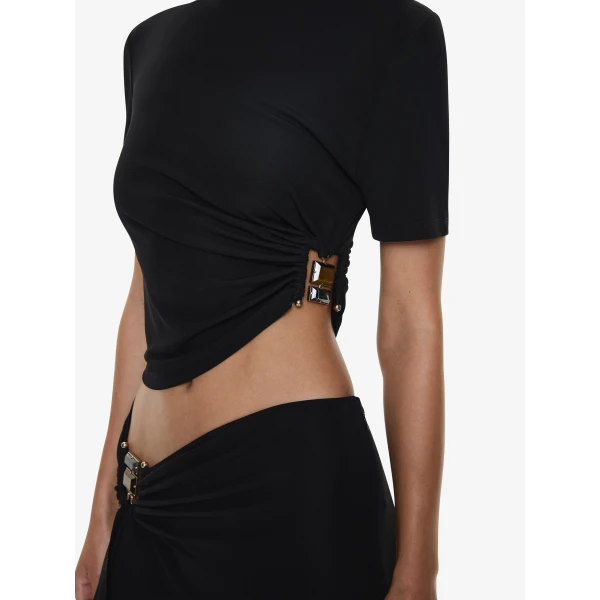 Christopher Esber Bezel Quartz Ruched Tee in Black | T-shirts | Luxury Shoes 