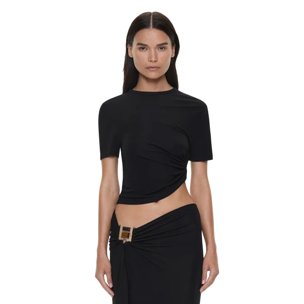 Christopher Esber Bezel Quartz Ruched Tee in Black | T-shirts | Luxury Shoes 