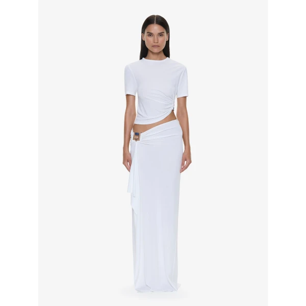 Christopher Esber Bezel Quartz Ruched Tee in White | T-shirts | Luxury Shoes 