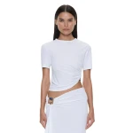 Christopher Esber Bezel Quartz Ruched Tee in White | T-shirts | Luxury Shoes 