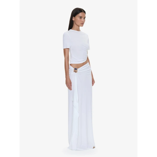 Christopher Esber Bezel Quartz Ruched Tee in White | T-shirts | Luxury Shoes 