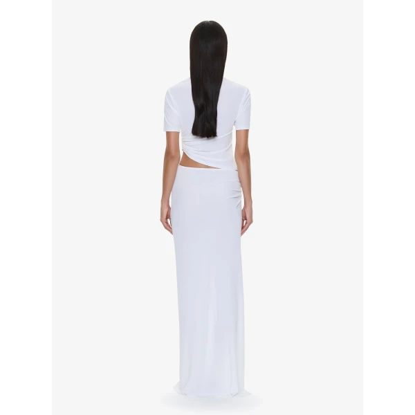 Christopher Esber Bezel Quartz Ruched Tee in White | T-shirts | Luxury Shoes 
