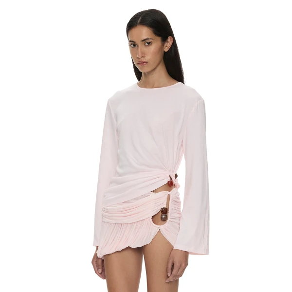 Christopher Esber Bree Quartz Long Sleeve Tee in Airbag Pink | T-shirts | Luxury Shoes 