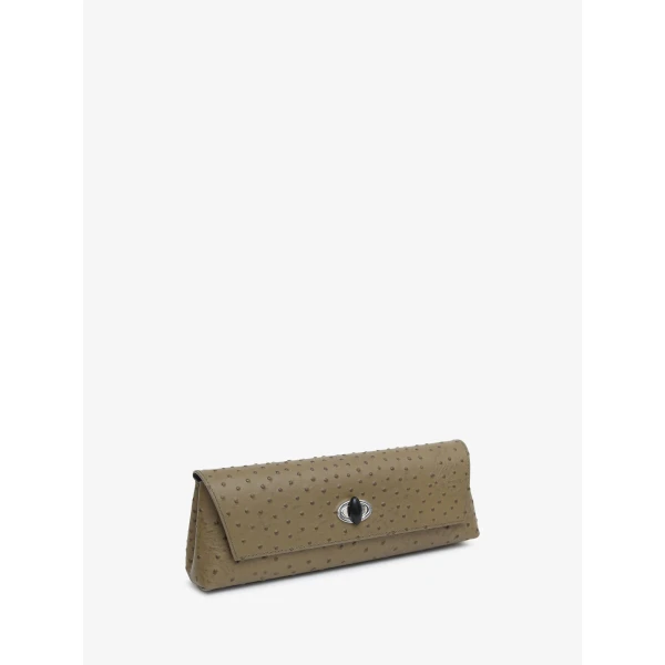Christopher Esber Buki Embossed Clutch in Khaki | Clutch Bags | Luxury Shoes 