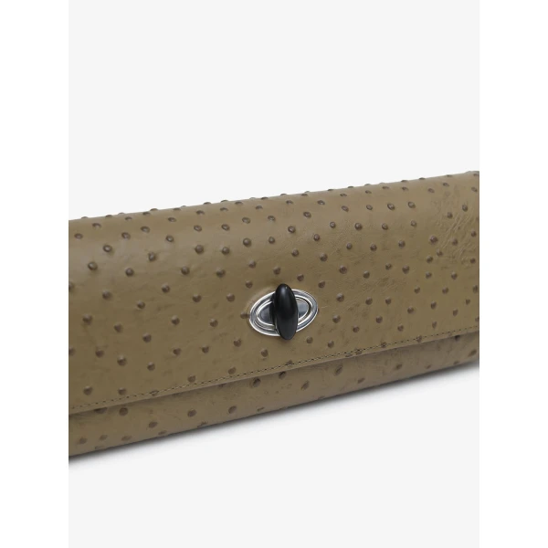 Christopher Esber Buki Embossed Clutch in Khaki | Clutch Bags | Luxury Shoes 