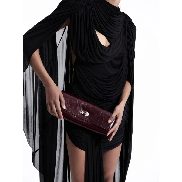 Christopher Esber Buki Patent Clutch in Barolo | Clutch Bags | Luxury Shoes 