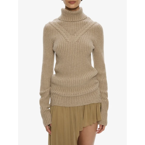 Christopher Esber Caia Cable Knit Turtleneck in Jute | Sweaters | Luxury Shoes 