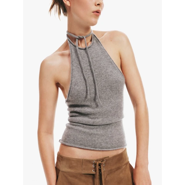 Christopher Esber Cashmere Rae Halter Tank in Grey Marle | Sleeveless | Luxury Shoes 