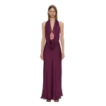 Christopher Esber Cesura Cowl Lace Halter Gown in Plum | Evening Gowns | Luxury Shoes 