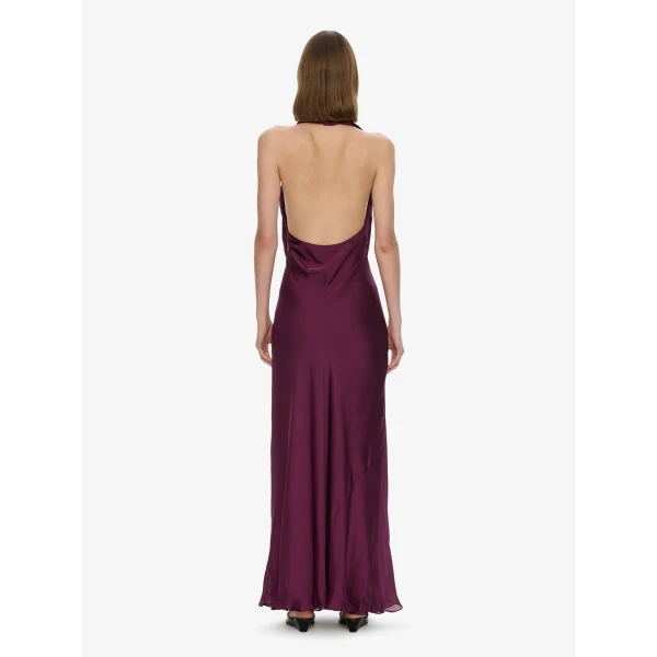 Christopher Esber Cesura Cowl Lace Halter Gown in Plum | Evening Gowns | Luxury Shoes 