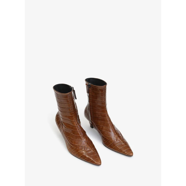 Christopher Esber Corte Embossed Ankle Boot in Cognac | Boots | Luxury Shoes 