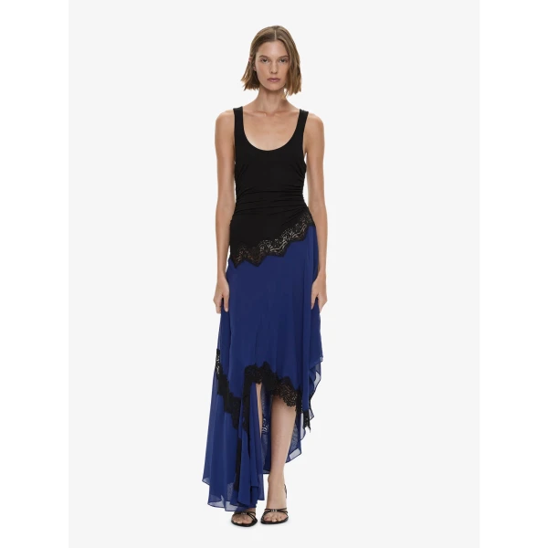 Christopher Esber Cutaway Lace Gathered Tank Dress in Ink Black | Midi Dresses | Luxury Shoes 