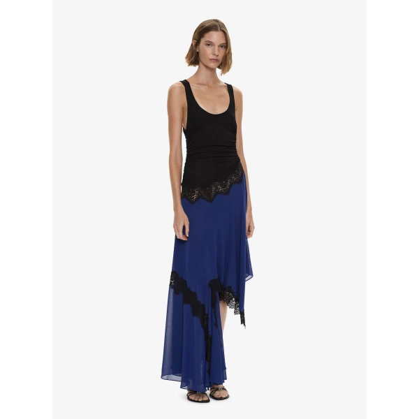 Christopher Esber Cutaway Lace Gathered Tank Dress in Ink Black | Midi Dresses | Luxury Shoes 